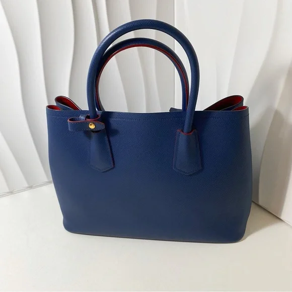 PRADA Double Medium Tote Bag Blue Saffiano Leather - Picture 2 of 12